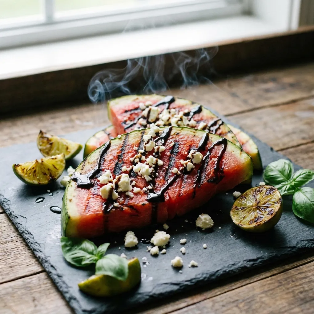 Grillowany arbuz z balsamico i serem halloumi