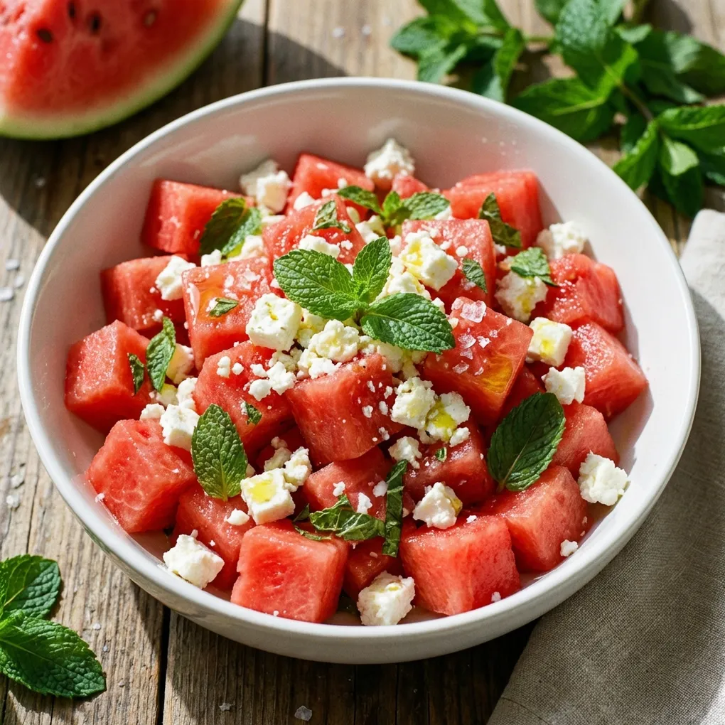 Klasyczna sałatka z arbuzem, fetą i miętą