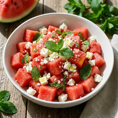 Klasyczna sałatka z arbuzem, fetą i miętą